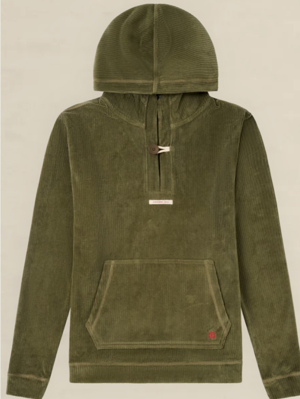 Corduroy Hooded Pullover in Olive